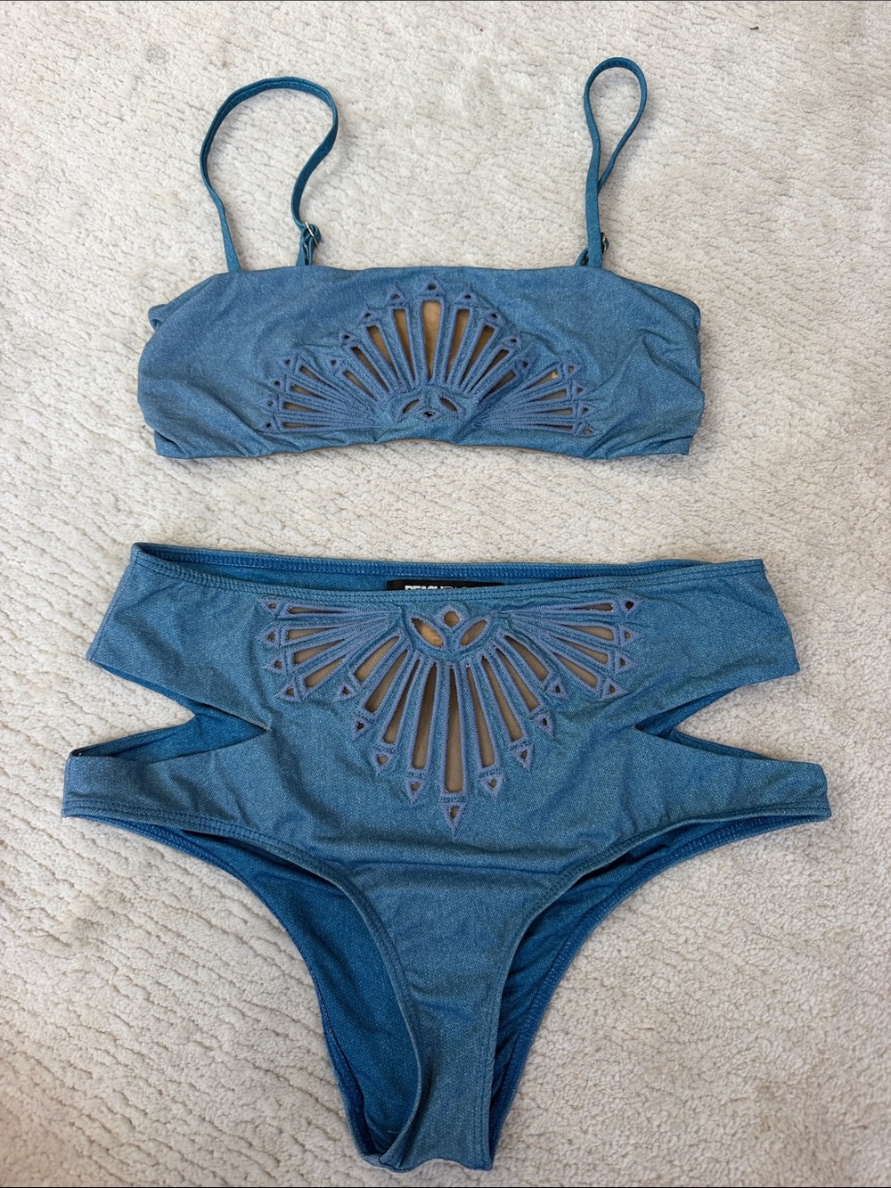 Beach Riot Blue Jean Cutout Two-Piece Highwaited Bikini Set